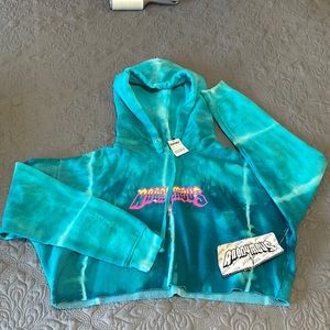 Zumies anonymous tie dye crop hoodie. Size L. Color: tie dye blue